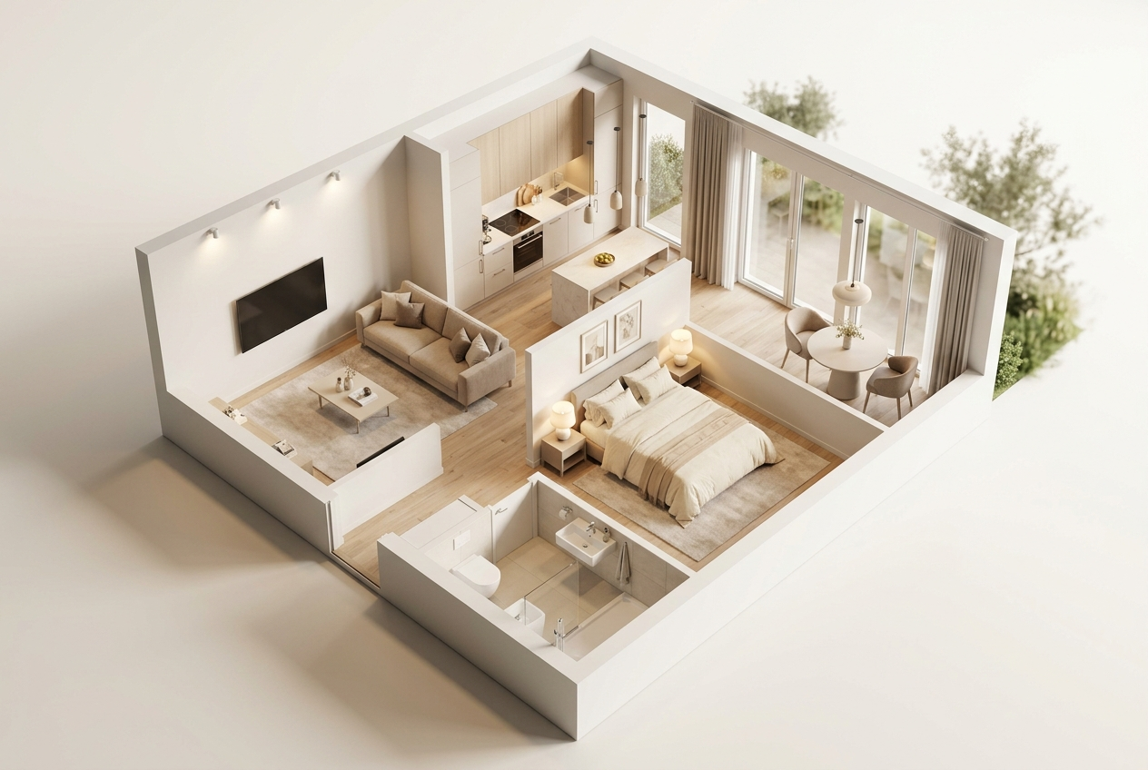 Plan 3D — Duplex Moderne avec Mezzanine